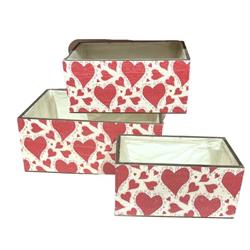 Set 3 Pz Cassetta Rettangolare Decoro Cuori Rossi