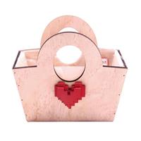 Borsina Legno C/Cuore Rosso Pixel Naturale h 13/20 cm l 22x11 cm