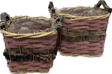Set 2 Pz Cesto Quadro con Manici Rosa Antico