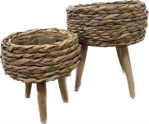 Set 2 Pz Cesto Tondo C/Gambe Intrecciato Naturale
