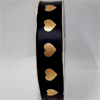 Nastro Polyestere C/Cuori Nero h 2.5 cm l 20 yard