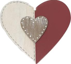 Cuore Legno Da Appendere Bianco/Rosso h 25 cm Cf 3 Pz