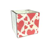 Cassetta Quadra Decoro Cuori Rossi Stampa h 12 cm Ø 12 cm