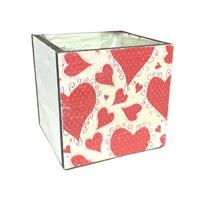 Cassetta Quadra Decoro Cuori Rossi Stampa h 14 cm Ø 14 cm