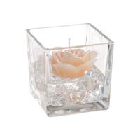 Cubo Vetro C/Candela Frozen Rose Avorio h 8 cm Ø 8 cm