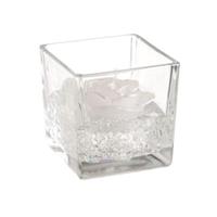 Cubo Vetro C/Candela Frozen Rose Bianco h 8 cm Ø 8 cm