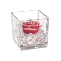 Cubo Vetro C/Candela Frozen Rose Rosso h 8 cm Ø 8 cm