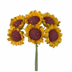 Mazzetto x 6 Girasole Carta Giallo h 13 cm Ø 3 cm