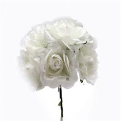 Mazzetto x 6 Rosa Tessuto E Organza Bianco Ø 5.5 cm