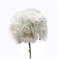 Mazzetto x 6 Rosa Tessuto E Organza Bianco Ø 5.5 cm