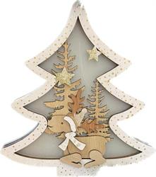 Pendaglio Legno Albero C/Renna C/Led Naturale h 15 cm Ø 15 cm