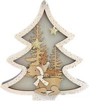 Pendaglio Legno Albero C/Renna C/Led Naturale h 15 cm Ø 15 cm