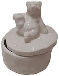 Scatola Ceramica C/Orso Bianco h 7 cm Ø 11 cm
