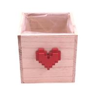 Cubo Legno C/Cuore Rosso Pixel