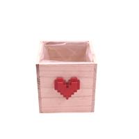 Cubo Legno C/Cuore Rosso Pixel Naturale h 10 cm Ø 10 cm