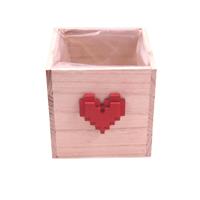 Cubo Legno C/Cuore Rosso Pixel Naturale h 11 cm Ø 12.5 cm