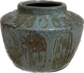 Vasetto Ceramica Bocca Piccola Azzurro Anticato h 11 cm Ø 15 cm