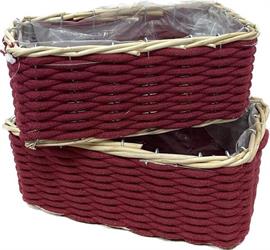 Set 2 Pz Cesto Rettangolare Lana Rosso