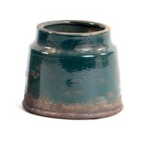 Vaso Ceramica Base Grezza Verde Petrolio h 13.5 cm Ø 16 cm