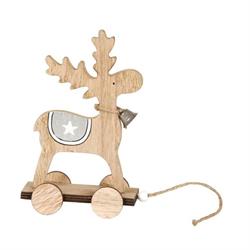 Renna Legno Naturale C/Ruote h 16 cm l 7.5x4 cm