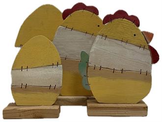 S/4 Soggetti Uovo/Gallo Legno Giallo h 24 cm