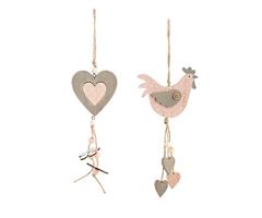 Pendaglio Cuore/Gallina Legno Assortito