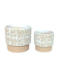 S/2 Caspo' Ceramica Bianco C/Base Fantasia Fiorita