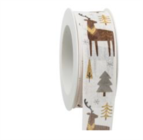 Nastro Tessuto Hirschpark ST Renna/Abete Bianco h 4 cm l 18 mt