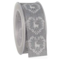 Nastro Tessuto Jagdhof ST Cuore/Renna Grigio h 4 cm l 20 mt