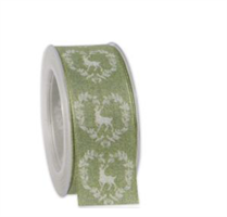 Nastro Tessuto Jagdhof ST Cuore/Renna Verde h 4 cm l 20 mt