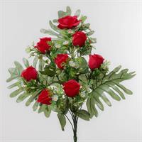 Mazzo Frontale Mini Rose x 8 Rosso h 40 cm