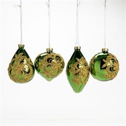 Set/4 Addobi Natalizi Fiore Verde Bosco Ø 8 cm