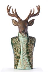 Busto Renna Verde Decoro Oro h 68.5 cm