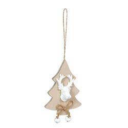 Pendaglio Albero Legno C/Testa Renna Naturale 7.5x2.5x10 cm