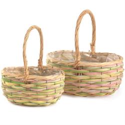 S/2 Cesto Ovale C/Manico Vimini Arcobaleno Gr. h 12 cm l 25x23