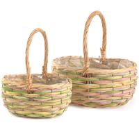 S/2 Cesto Ovale C/Manico Vimini Arcobaleno Gr. h 12 cm l 25x23