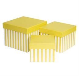 S/3 Scatola Quadra Gialla A Righe Gr. h 13 cm l 16x16 cm