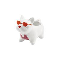 Vasetto Ceramica Cane Bianco Occhiali Rosso h 11.4 cm Ø 65 cm