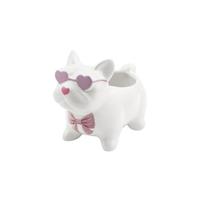 Vasetto Ceramica Cane Bianco Occhiali Rosa h 11.4 cm Ø 65 cm