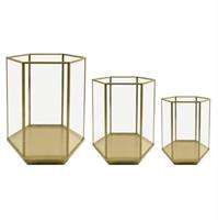 S/3 Terrarium Vetro/Metallo Oro h 35 cm Ø 30