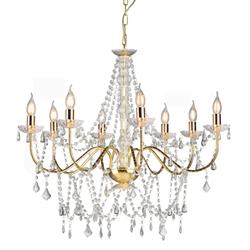 Lampadario a Sospensione Oro 8 Luci C/Pendagli h 75 cm Ø 80 cm