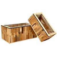 S/2 Cassetta Legno Puzzle h 16 cm l 37x21 cm