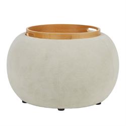 Pouf C/Vassoio Legno Crema l 50x50x35 cm