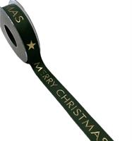 Nastro D.Raso Satin ST Merry Xmas Verde Bosco h 2.5 cm l 15 mt