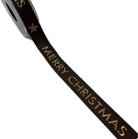 Nastro D.Raso Satin ST Merry Xmas Cioccolato h 2.5 cm l 15 mt