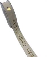Nastro D.Raso Satin ST Merry Xmas Panna h 2.5 cm l 15 mt