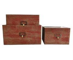 S/3 Cassetta Rettangolare Rosso Vintage Gr. h 18.5 cm l 35x25 cm