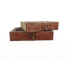 S/2 Vassoio Rettangolare Rosso Vintage Gr. h 8 cm l 38x27 cm