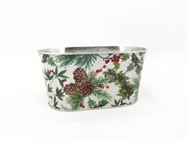 Cestino Latta Ovale C/Abete h 11 cm l 24 cm