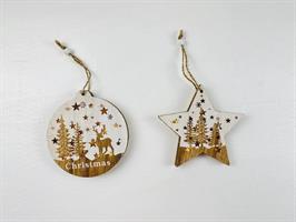 Decorazione Legno Naturale C/Led Da Appendere 2 Ass Ø 12 cm